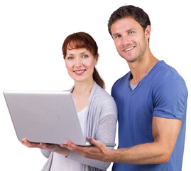 Couple using a laptop together