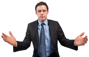 Businessman posing with arms out