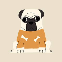Cute pug in clothes. Puppy illustration