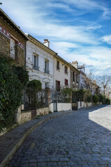 Fototapeta na wymiar Paris, picturesque neighborhood of the Campagne à Paris, in the 20e arrondissement, in spring 