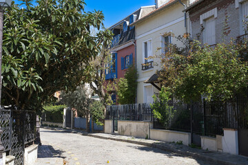 Paris, picturesque neighborhood of the Campagne à Paris, in the 20e arrondissement, in spring 

