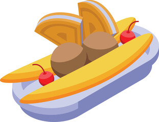 Banana split icon isometric vector. Cherry cream. Sundae bowl