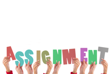 Cropped hands holding colorful word assignment 