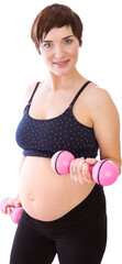 Portrait of pregnant woman lifting dumbbells