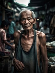 Fototapeta na wymiar The wrinkled face reflects years of hardship and perseverance
