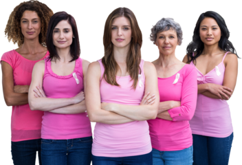 Portrait of confident women in pink outfits posing for breast cancer awareness