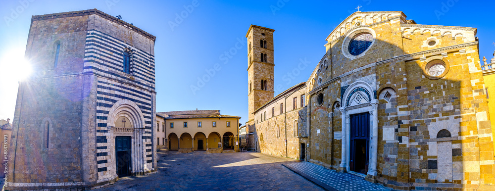 Sticker historic buildings at the old town of volterra in italy