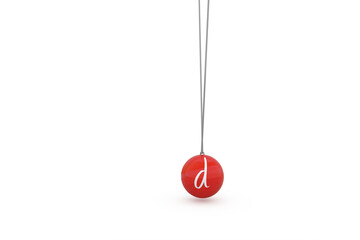 Digital composite image of red newtons cradle with alphabet d