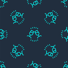 Green line Wine tasting, degustation icon isolated seamless pattern on blue background. Sommelier. Smells of wine. Vector