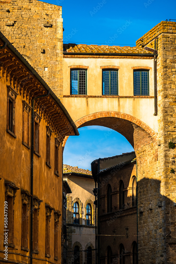 Sticker historic buildings at the old town of Volterra in italy