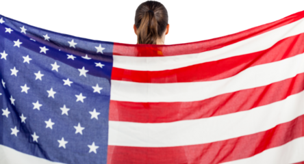 Rear view of sportswoman with American flag