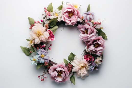 famous flower wreath, delicate flowers, digital image generated by AI technology