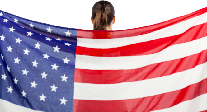 Rear view of sportswoman with American flag - Powered by Adobe