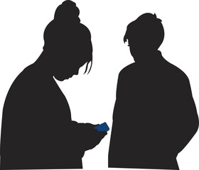 a boy and a girl speaking, heads silhouette vector