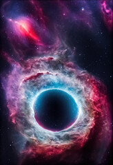 Naklejka premium Universe galaxy black hole science fiction background. Space abstract backdrop. Generative AI.