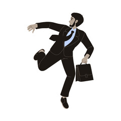 Man Office Employee in Black Suit Escaping from Paperwork Vector Illustration