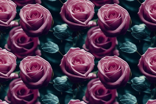 Beautiful roses seamless background. Romantic flowers luxury repeating backdrop. Generative AI.