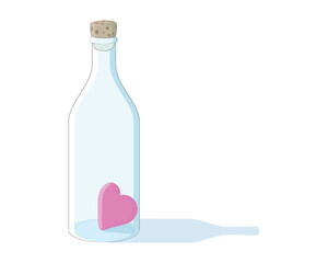 vector design of a clear bottle with a brown wooden foam cover on top and inside the bottle there appears to be a red heart or love symbol