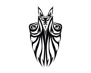 vector design of a black and white bat-like symbol or tattoo that appears to be closing its wings around its body