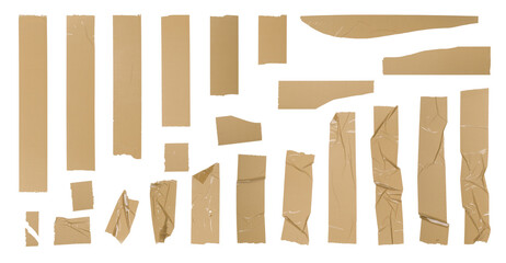 Brown adhesive tape, different torn pieces set