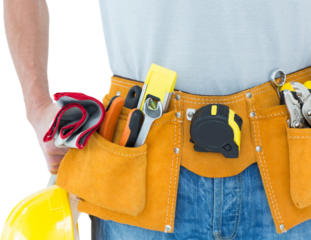 Technician with tool belt around waist