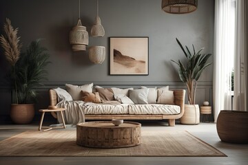 Modern cozy boho living room made with Generative AI