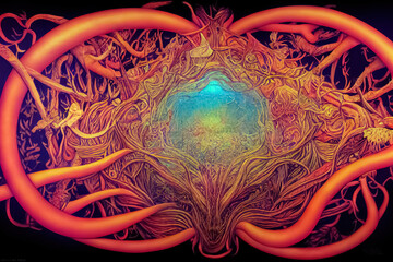 Fototapeta premium Ayahuasca experience, holistic healing, spiritual insight psychedelic vision surreal illustration. Generative AI.