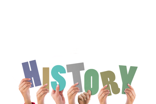 Cropped hands holding colorful word history - Powered by Adobe