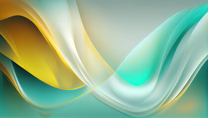 Naklejka premium Abstract Shiny neon glass translucent wavy composition with gradient transition, blue aqua yellow white elegant clean background - generative AI.