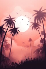 Naklejka na ściany i meble Tropical sunset with palm trees.
