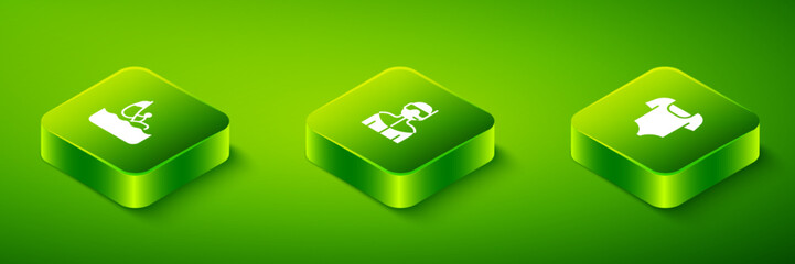 Set Isometric Wetsuit for scuba diving, Swimsuit and Windsurfing icon. Vector