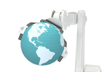 Graphic image of machine holding globe