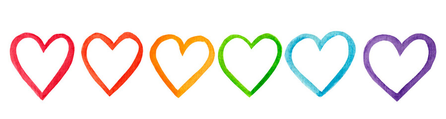 Colorful watercolor collection, hearts in the colors of the lgbt community for pride month, valentine's day, etc.