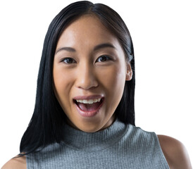 Female executive standing against white background