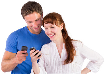 Couple using their mobile phones