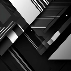 Obraz premium Modern black white abstract background. Minimal. Gradient. Dark grey banner with geometric shapes, lines, stripes, triangles. Design. Futuristic. Cut paper or metal effect. Origami Generative AI