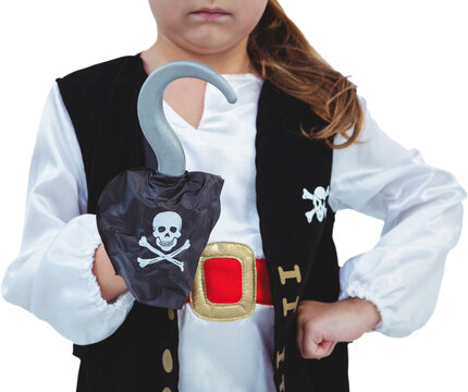 Midsection of girl showing hook pretending to be pirate