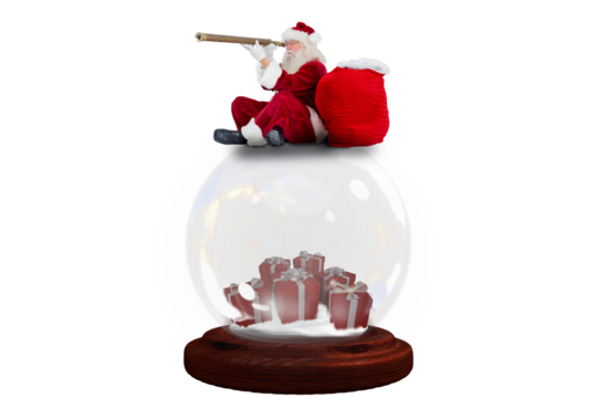 Santa sitting on snow globe - Powered by Adobe