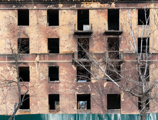 destroyed and burned houses in the city Russia Ukraine war