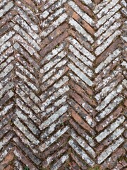 Fragment and texture of ceramic bricks for pavement. Certosa of Saint Lawrence, Italy.