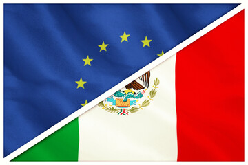 Close-up of Mexican and European flags