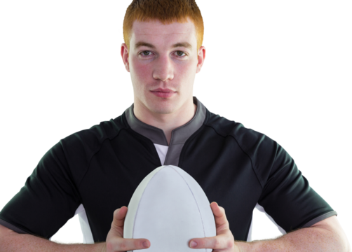 Smiling rugby player holding a rugby ball - Powered by Adobe