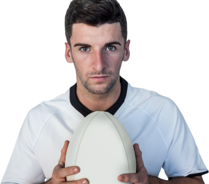Portrait of a player holding rugby ball