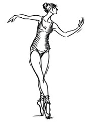 Ballerina line drawing. Sketch of a dancer. Silhouette of a woman. Sports training. Ballroom dancing