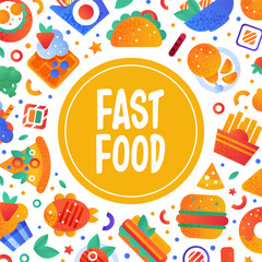 Fast Food Snack and Tasty Meal Square Banner Vector Template