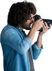 Male photographer taking picture with digital camera 