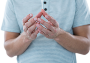 Man pretending to hold invisible object