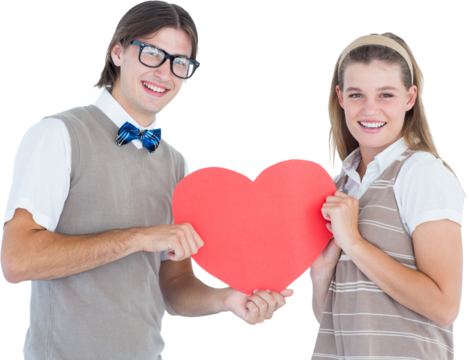 Geeky hipsters smiling at camera