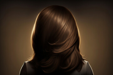 Brown hair. Woman from the back with long straight hair. Generative AI.