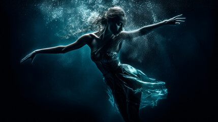 Fototapeta na wymiar Dancing Underwater: A Beautiful Ballerina Performing a Mesmerizing Dance in Aquatic Environment, Generative AI